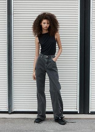 Графітові широкі джинси прямого крою варені h&m