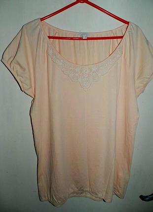 Натуральный 100% хлопок трикотажная персиковая блузка-футболка большого размера