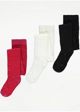 Білі/червоні/чорні колготки з принтом сердечок, 3 шт.