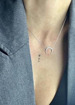 Подвеска серебряная большая лунница с камнями