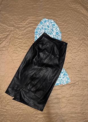 Юбка миди длинная макси с эко кожи на молнии