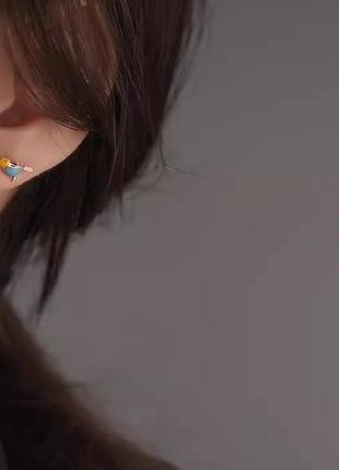 Серьги серебряные птички розово-голубые