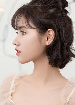 Серьги-клаймберы серебряные лиана с камнями