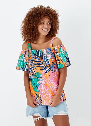 Новая брендовая текстурная блузка "papaya" с тропическим принтом. размеры uk14/eur42.