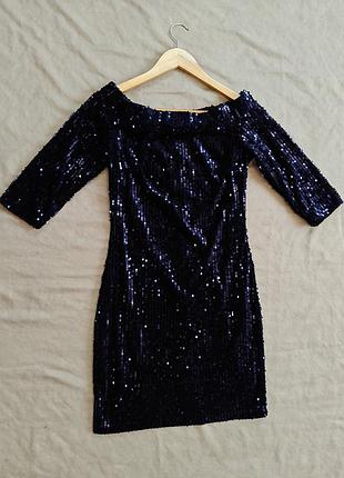 Женское платье с пайетками темно синего цвета