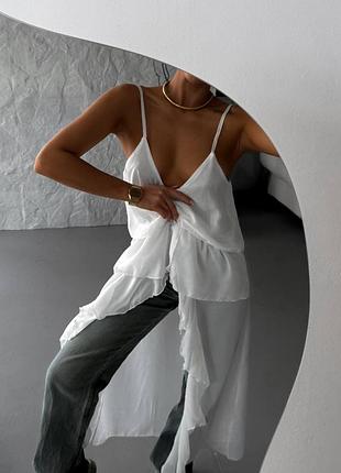 Трендова жіноча блузка на бретелях з подовженим дизайном, всі кольори в наявності