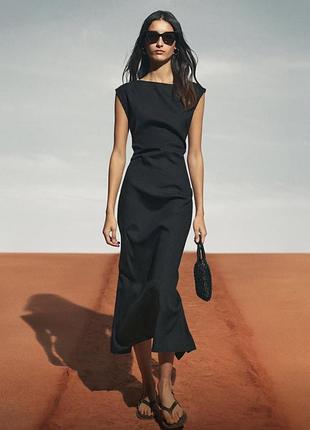 Чорна міді сукня з льону xs massimo dutti