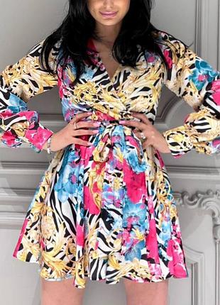 Стильне коротке плаття,гарний принт ,юбка клеш, туреччина,тату.