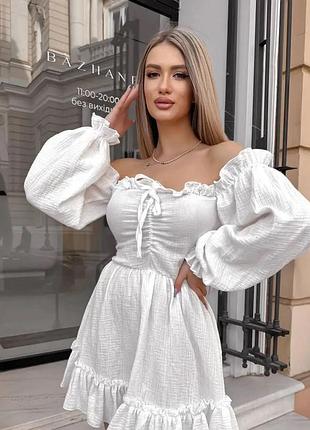 Романтичное летнее женское платье ткани муслин белое s-m l-xl