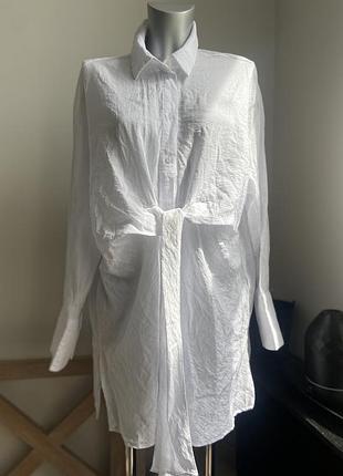 Белоснежная блуза жатка вискоза m-l белая рубашка 38