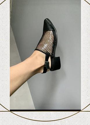 Слінгбєк взуття шкіра сітка чорні гола пятка лофери прозорі трендrow zaraкаблукdutti oldmoney y2k