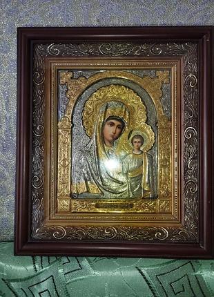 Ікона казанська божа матір, срібло з позолотою