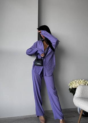 Костюм брючная жатка с рубашкой и палаццо