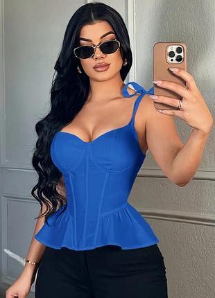 Элегантный синий корсет с регулируемыми бретелями топ майка.