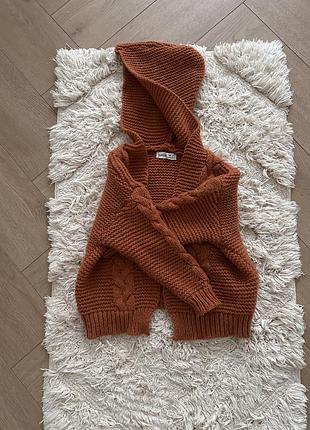 Светр , накидка вʼязана теракотова shein для дівчинки 5р