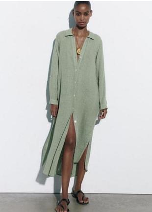 Нова льяна сукня zara плаття льон сукня - сорочка міді