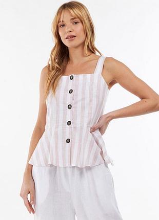 Смугаста бавовняна блуза на бретелях з ґудзиками barbour