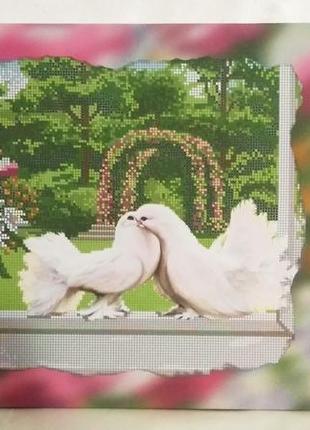 Полотно =голуби в саду= на підрамнику для вишивки бісером 30 х 40 см