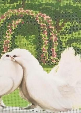 Полотно =голуби в саду= на підрамнику для вишивки бісером 30 х 40 см2 фото