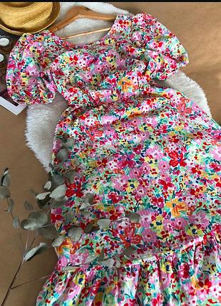 Натуральна сукня міді квітковий принт 🌸🌸🌸