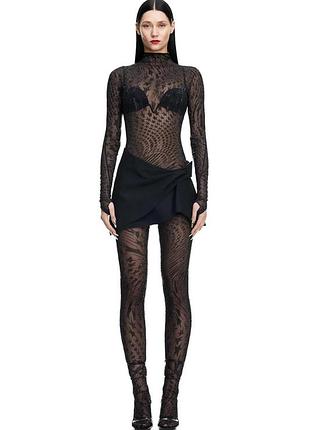 H&amp;m mugler лосины топ лонгслив с камешками черный черный черный