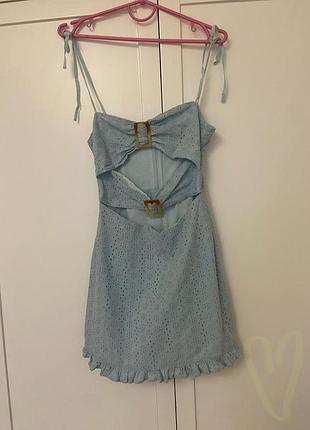 Сарафан из прошвы,голубое платье легкое летнее,с разрезом,романтическое,легкое,короткое