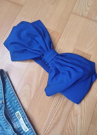 Синий топ бантик с чашечками топик кроп топ