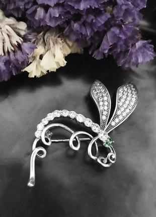 Серебряная брошка стрекоза, 925, серебро, брошь, пин