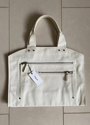 Шопер котон та шкіра колір айворі