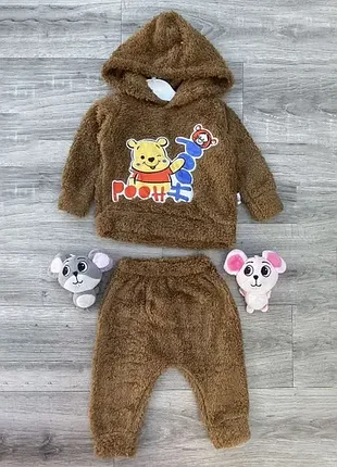 Зимний детский спортивный костюм aist bebe коричневый махровый на мальчика 62-68/3-6 мес.