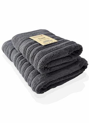 Набір 2 жакардові рушники lovely svi для ванної, 70 х 140 см і 50 х 90 см oxford stripe темно-сірий