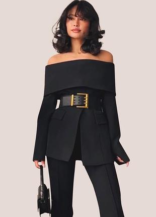 Піджак з відкритими плечами чорний піджак жакет зі спущеними плечами sierra darien