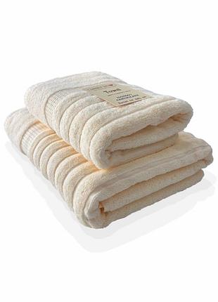 Набір 2 жакардові рушники lovely svi для ванної,  70 х 140 см і 50 х 90 см oxford stripe cream