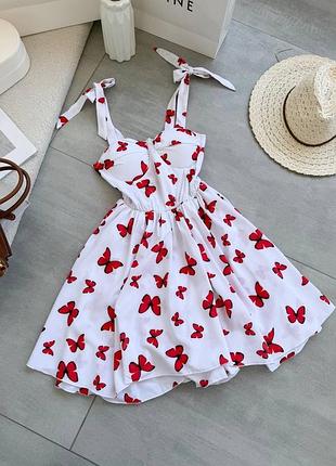 Жіноча літня коротка сукня комбінезон міні з чашками на зав’язка бретельках