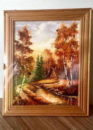Картина из янтаря в деревянной рамке/ пейзаж/ 14,5*17,5 см/!️нюанси‼️