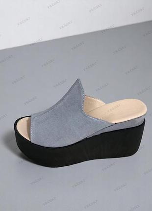 36-41 рр шлепанцы на танкетке натуральная кожа/ замша черные, белые, красные, голубые