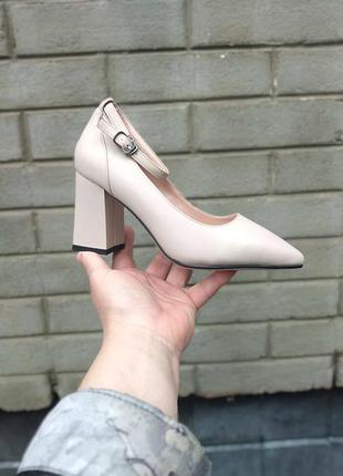 Туфли женские бежевые экокожа с ремешком на каблуке lino marano