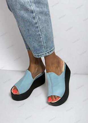 36-41 рр шлепанцы на танкетке натуральная кожа/ замша черные, белые, красные, голубые