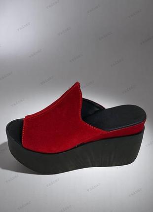 36-41 рр шлепанцы на танкетке натуральная кожа/ замша черные, белые, красные, голубые