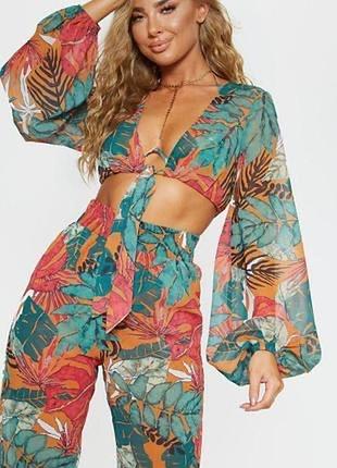 Літній пляжний шифоновий костюм plt топ тропічний принт