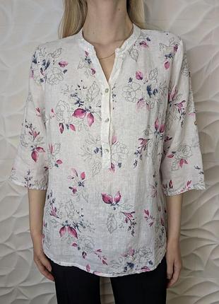 Блуза льняная лен италия белая цветочный принт рубашка топ льняная блузка лен телялия размер м, l