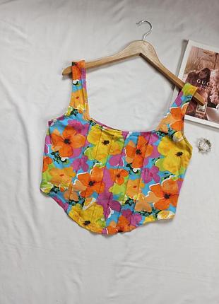 Коттоновый топ в корсетном стиле в цветочный принт