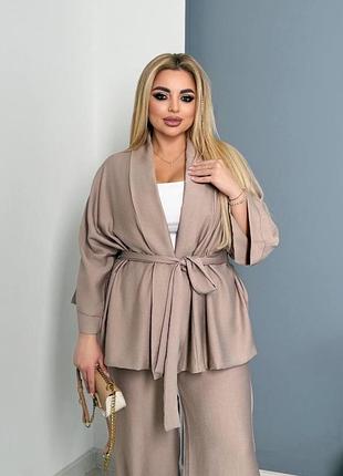 Брючний костюм з льону великих розмірів ботал