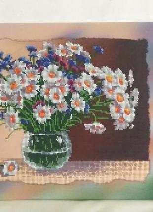 Полотно =ваза з квітами= на підрамнику для вишивки бісером 30 х 40 см