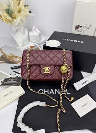 Сумка шкіряна в стилі chanel burgundy gold