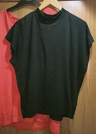 Новая льняная футболка -туника оверсайз под горло,xs-m-xl,h&m