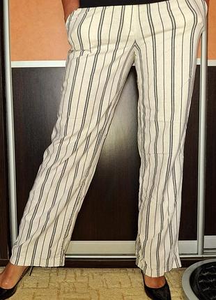 Якісні жіночі штани брюки льон віскоза у смужку в полоску h&m 10 довгі натуральні