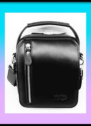 Чёрная сумка кожаная хэнд мэйд компактная мужская кожаная ручной работы (16x19x9 см), мессенджер