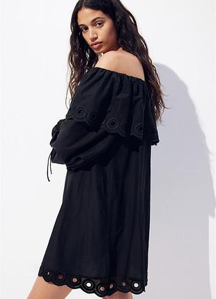 Коротка чорна сукня h&m з відкритими плечима з повітряної бавовняної тканини xs