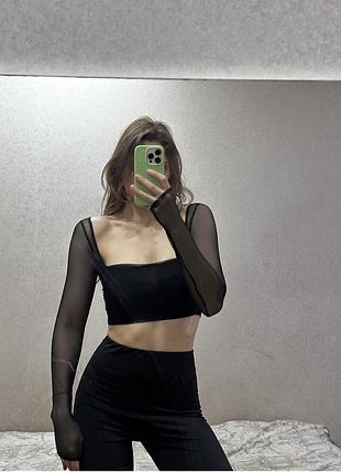 Топ на довгий рукав сіткою